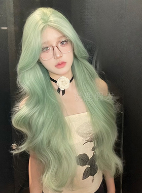 说鹿假发女日常夏季新款长卷发八字刘海蕾丝绿色女团逼真全头套