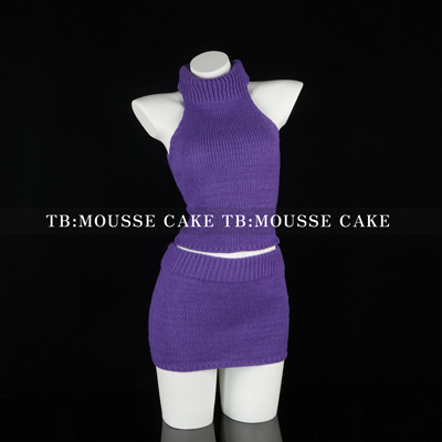 性感纯欲紫色高领镂空露腰包臀毛衣裙御姐情侣约会制服晴趣qqny