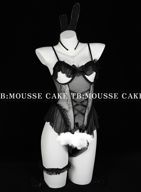 性感纯欲黑色显瘦小胸带钢托镂空兔女郎情侣约会兔子制服晴趣qqny