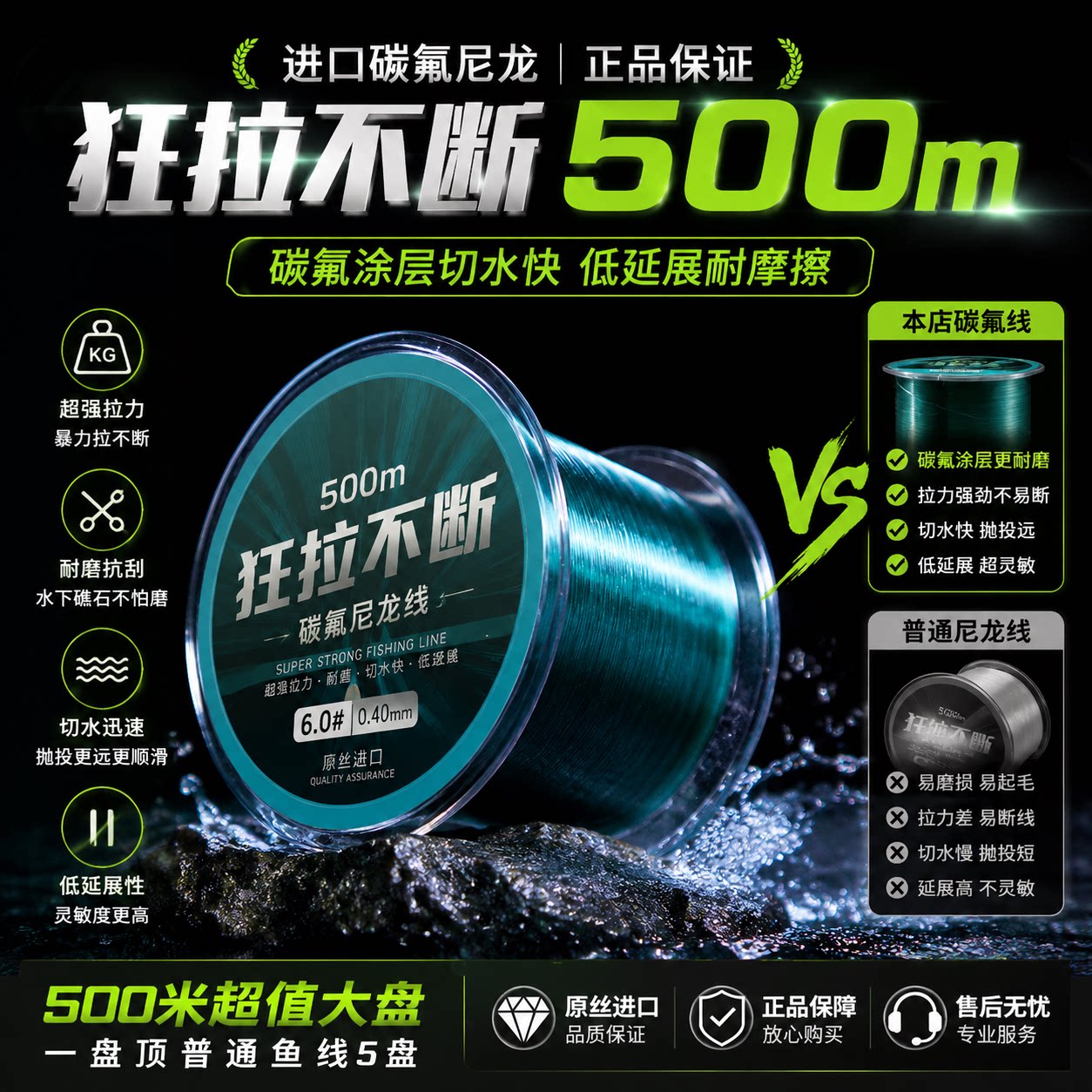 进口500米碳氟尼龙鱼线超强拉力