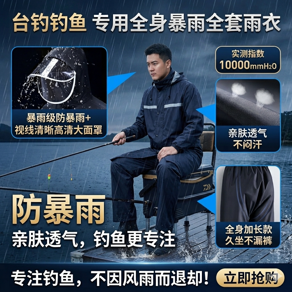 户外台钓路亚防水防暴雨加长雨衣
