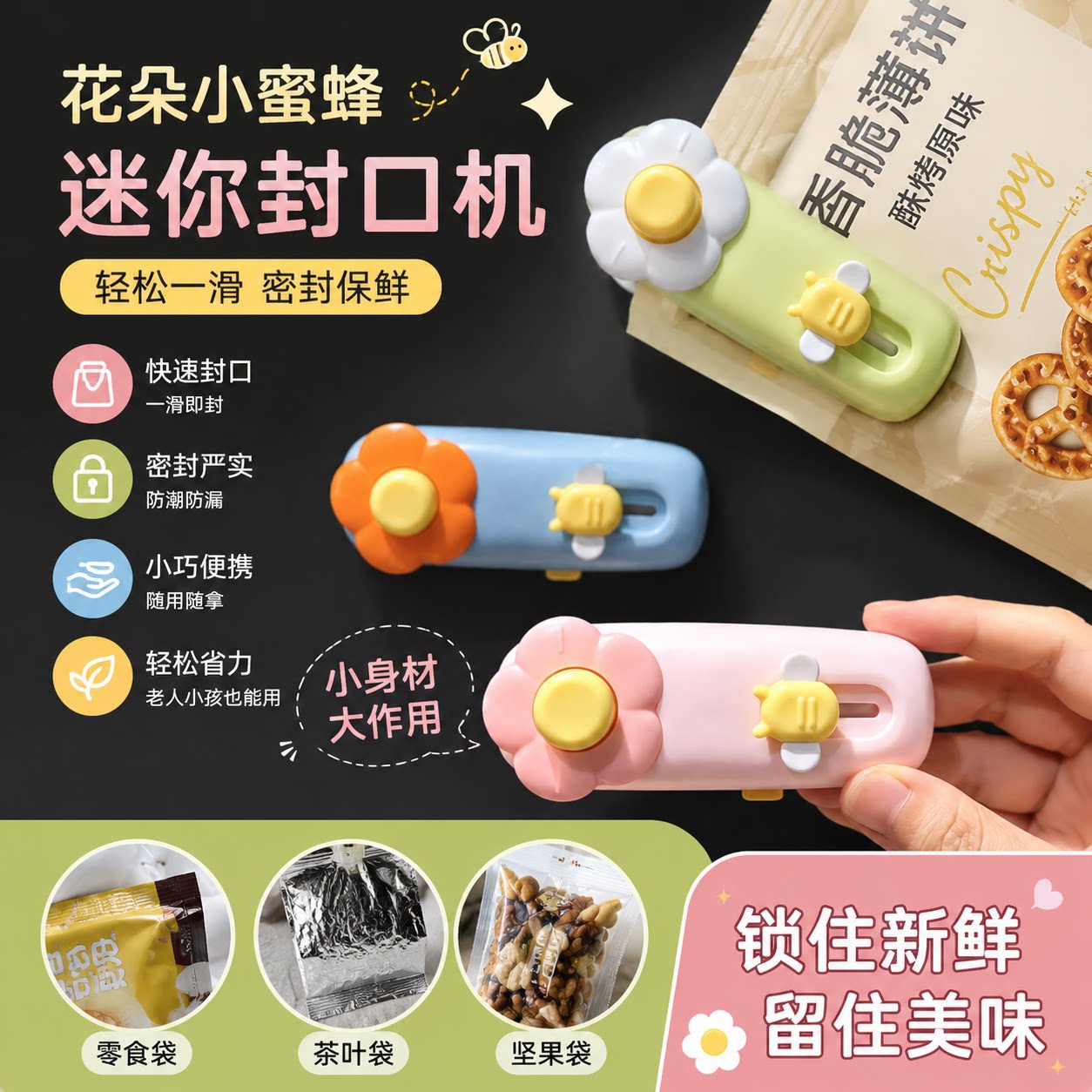 封口机家用小型茶叶专用便携式迷你薄膜食品零食加热手压式密封机