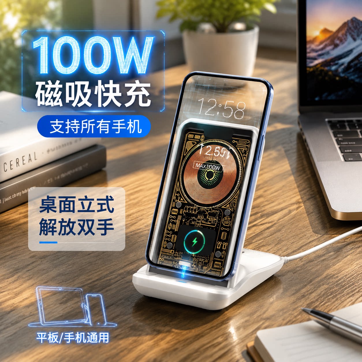 100W磁吸无线快充支架充电座