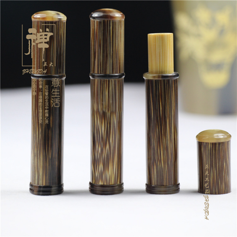 金丝竹镶花牛角牙签筒香粉筒短号