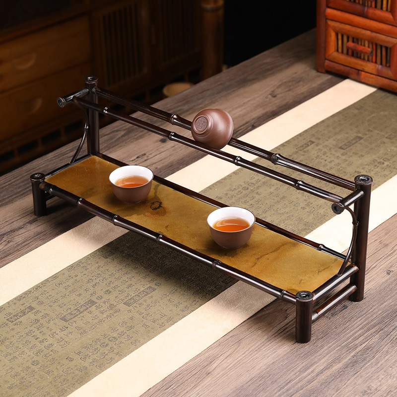 紫竹双层茶杯架席面晾杯架带围栏