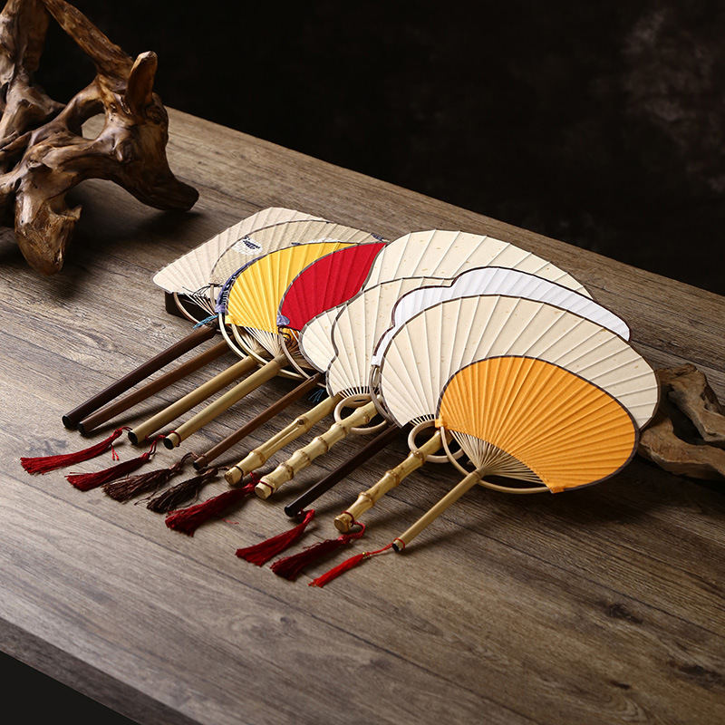 空白宣纸团扇竹制扇子diy日式手