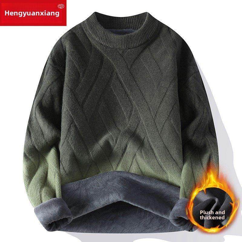 恒源祥加绒加厚毛衣男款秋冬季2024新款长袖内搭青少年潮流针织衫