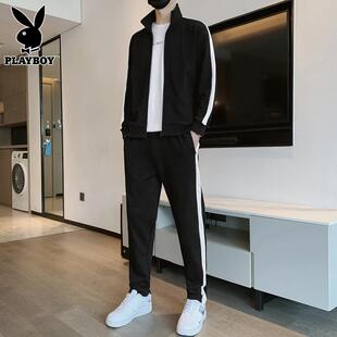 花花公子春秋季套装男士新款运动服潮牌搭配帅气休闲宽松卫衣一套