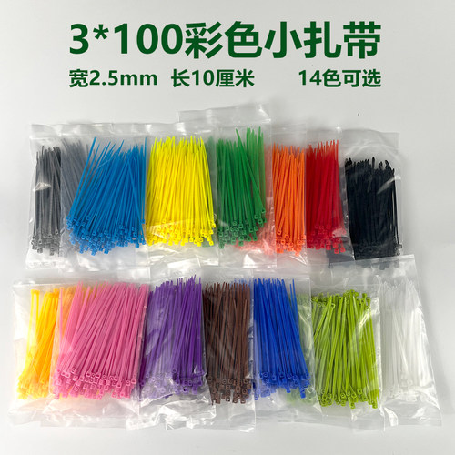 彩色尼龙扎带 3x100 蓝红黄绿橙黑白桃红 小迷你塑料扎带 2.5mm宽