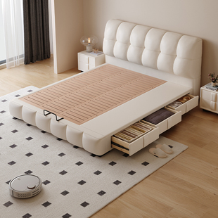 Casa Relax泡芙复古奶油风实木储物床小户型实木榻榻米榉木排骨架