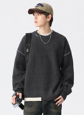 吾一白春秋季2025新款男生日系宽松情侣针织衫毛衣男士外套上衣