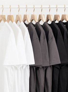 吾一白 夏季重磅纯棉男士体恤百搭圆领宽松休闲情侣短袖T恤打底衫