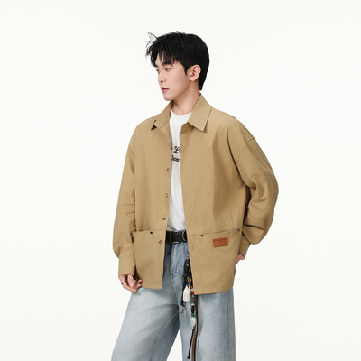 吾一白男生宽松休闲长袖衬衫