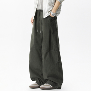 男生美式 宽松阔腿运动长裤 休闲工装 男士 休闲裤 吾一白春秋2026新款