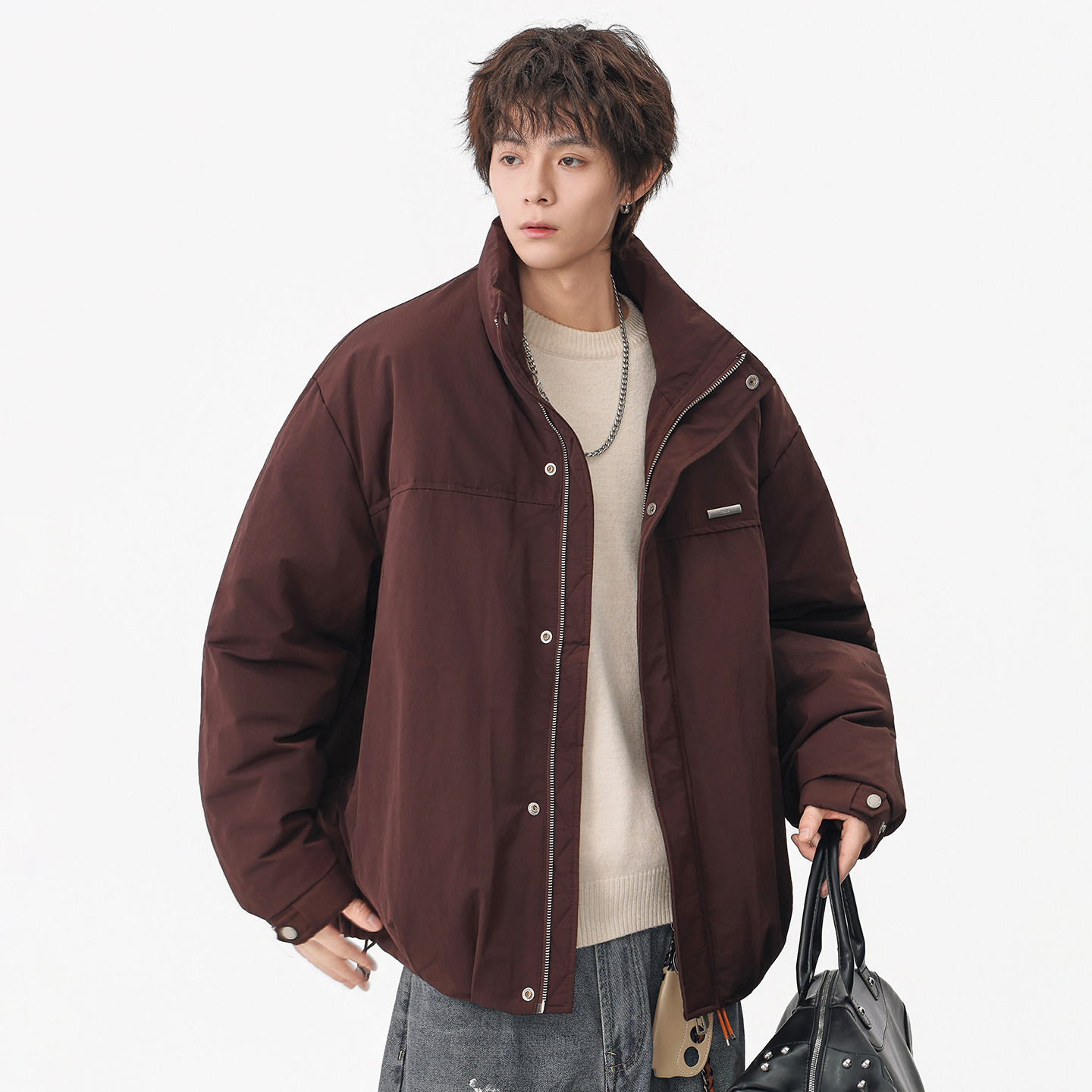 吾一白冬季2025新款男生美式简约保暖羽绒服男士宽松休闲立领外套,男装,羽绒服,淘宝优惠券,粉丝福利购,淘宝优惠卷