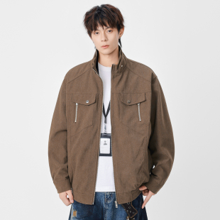 2026新款 宽松工装 男士 复古立领夹克男生春季 外套 美式 吾一白春秋季