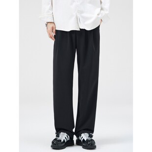 吾一白春秋季2026新款男生宽松垂感黑色休闲西裤男士百搭直筒裤子