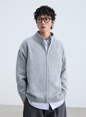 吾一白春秋2025新款男生宽松休闲百搭开衫外套男士立领针织衫毛衣