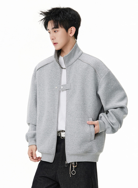 吾一白春秋季2026新款男生美式宽松潮流立领外套男士休闲开衫夹克