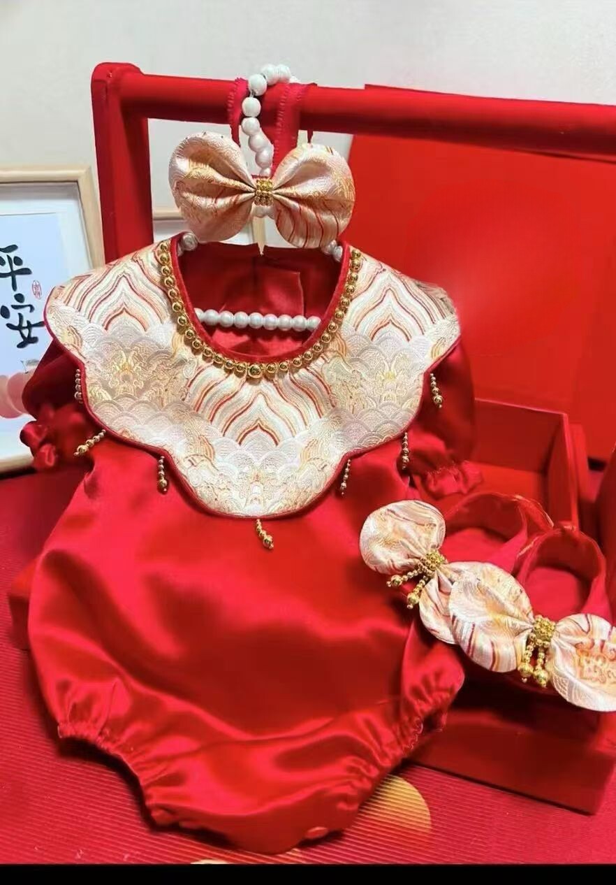 夏女宝宝周岁礼服喜庆中式唐装旗袍抓周服一周岁生日宴季定制款