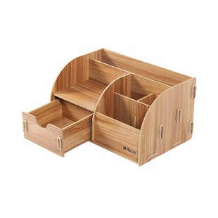 晨光学生桌面收纳盒木质笔筒多功能办公室桌面整理盒木质六格8483