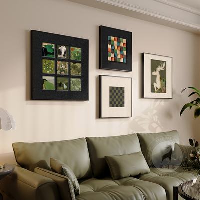 中古风客厅装饰画高级感麋鹿餐厅艺术壁画意式复古沙发背景墙挂画