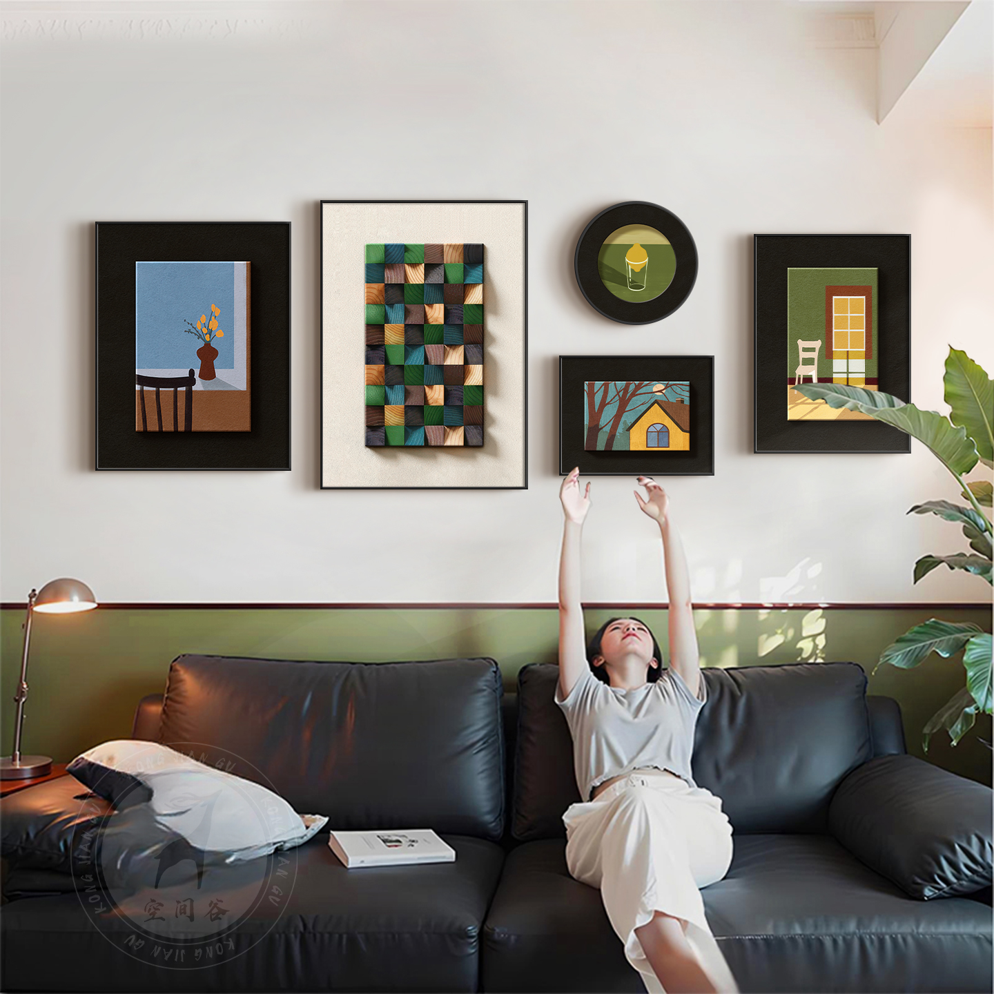 多巴胺中古风客厅装饰画 画法式沙发背景墙挂画 画意式极简饭厅组