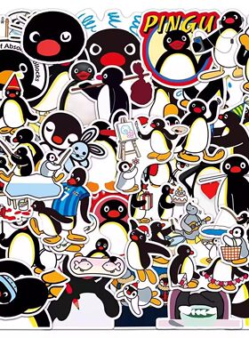 408张Pingu企鹅家族贴纸PET透明卡通可爱图案装饰手机壳防水贴画
