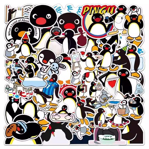 408张Pingu企鹅家族贴纸PET透明卡通可爱图案装饰手机壳防水贴画
