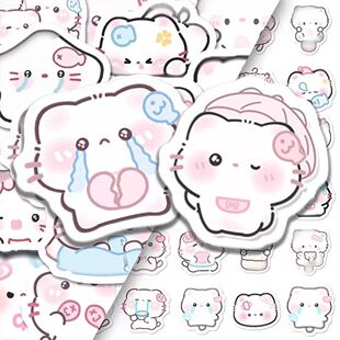 130张爆款 饰手账素材 雨雾小猫可爱贴纸ins少女心卡通装
