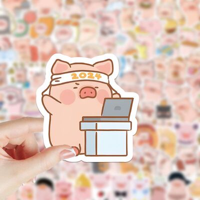 206张卡通可爱lulu猪趣味周边贴纸ins笔记本桌面手账装饰贴画防水