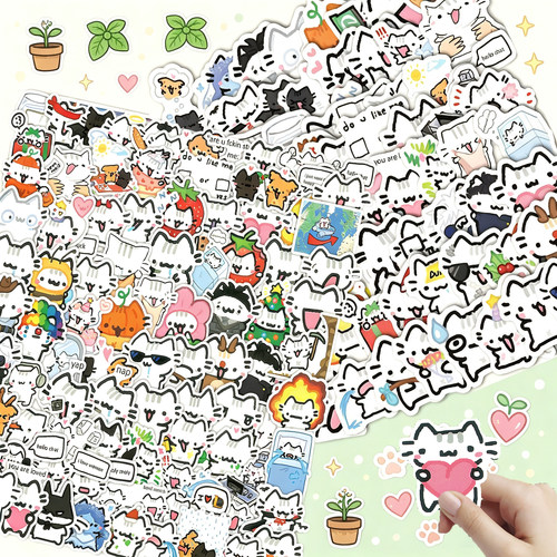 200张Basil罗勒小猫贴纸卡通可爱Q版猫me表情包图案装饰防水贴画