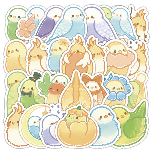 40张手绘鹦鹉贴纸可爱卡通女孩儿童装饰手机壳桌面防水封口贴画