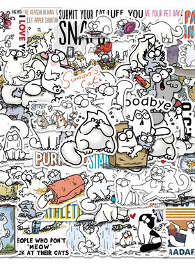 100张Simon's Cat西蒙的猫贴纸简约线条猫咪卡通动画周边防水贴画