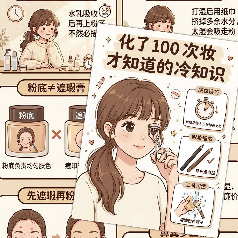 6张从素颜到精致化妆经验总结贴纸美妆教程化妆师趣味装饰小贴画