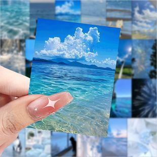 蓝色系大海贴纸风景海滩小清新治愈系diy手机笔记本账本装饰贴图
