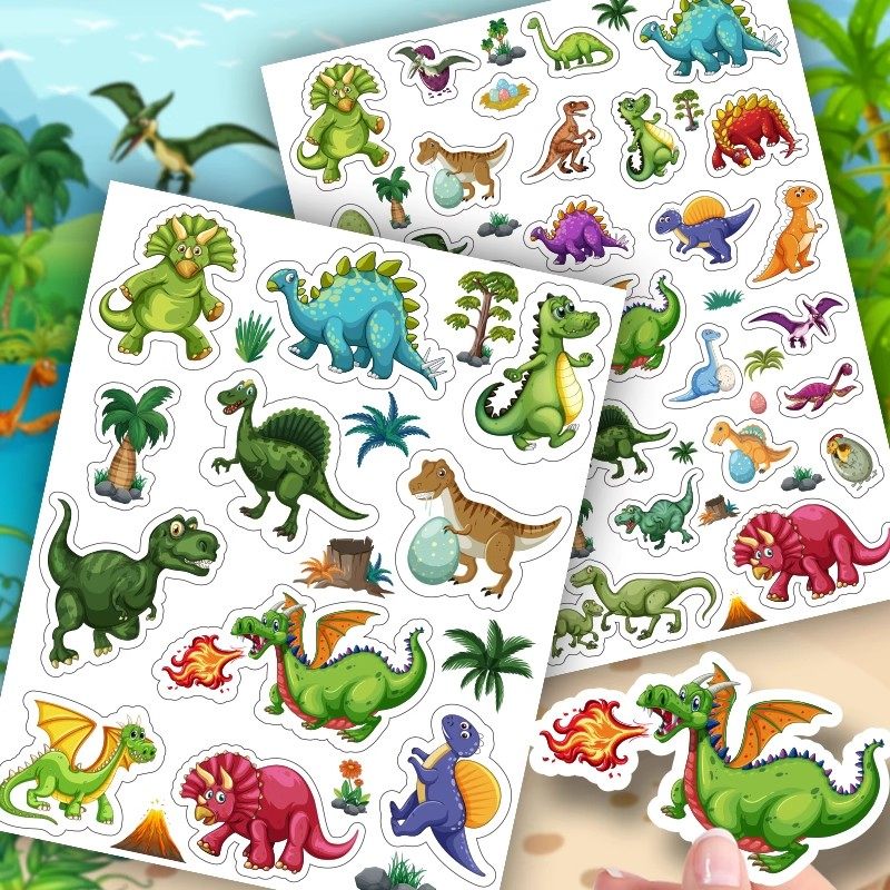 卡通侏罗纪恐龙贴纸霸王龙三角龙远古动物奖励学习装饰文具防水贴