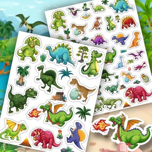 卡通侏罗纪恐龙贴纸霸王龙三角龙远古动物奖励学习装饰文具防水贴