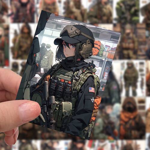 120张动漫迷彩装少女军贴纸ins风高颜值涂鸦装饰手机手账贴画自粘