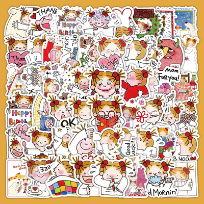 126张Coco酱贴纸卡通手绘涂鸦女孩插画创意图案装饰水杯防水贴画