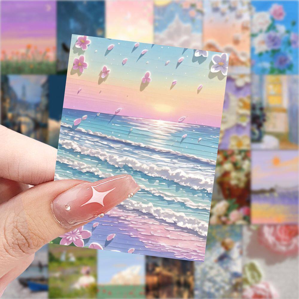 小清新油画壁纸风景贴纸ins高颜值装饰桌面墙面手机手帐贴画防水