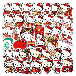 206张kt新年图标贴纸Q版kt猫福字祝福卡通图案装饰手机壳防水贴画