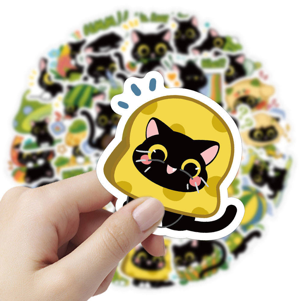 120张小黑猫贴纸ins趣味小猫咪表情可爱卡通装饰防水贴画纸不自粘