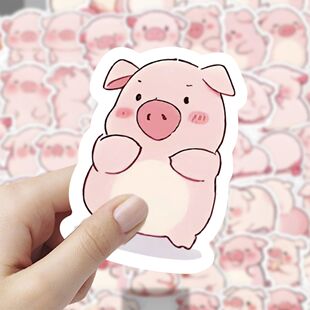 60张可爱小猪贴纸卡通可爱呆萌装 饰手机平板电脑桌面防水贴画diy