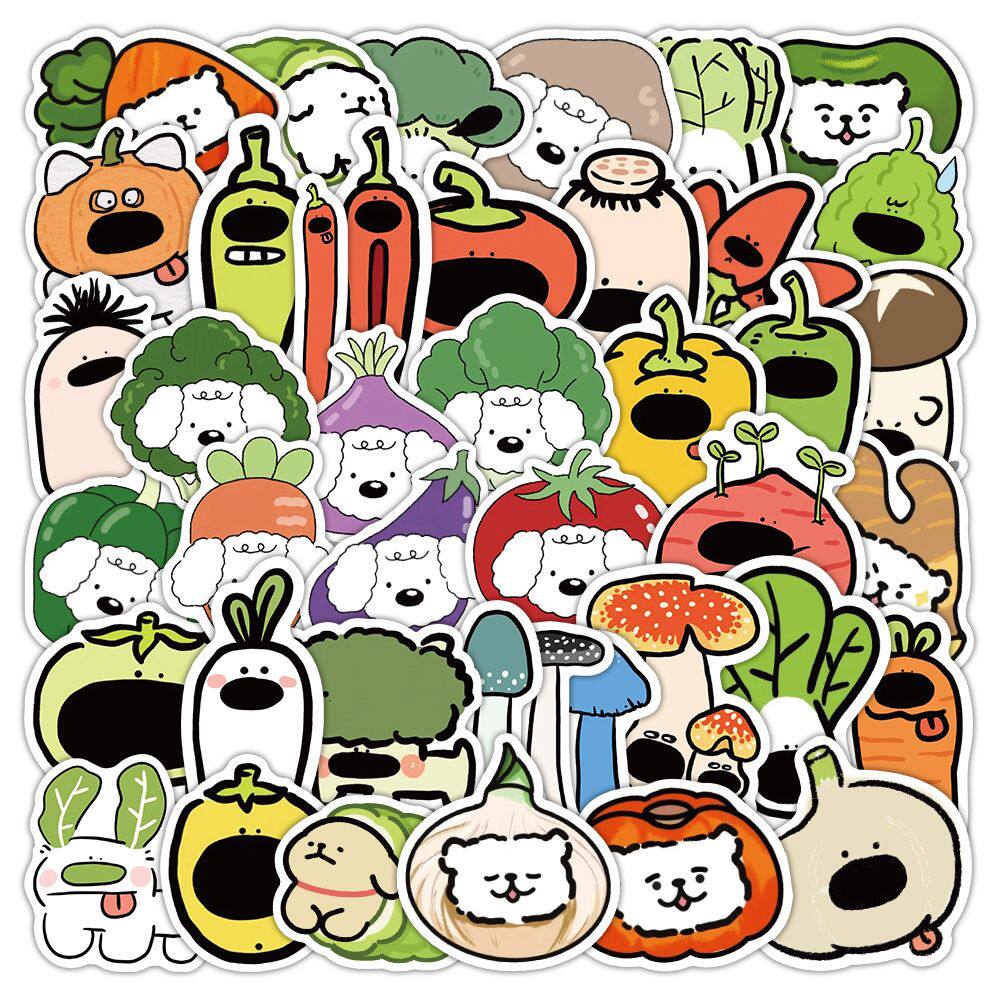 120张蔬菜小狗贴纸卡通可爱萝卜白菜小狗涂鸦装饰手机壳防水贴画