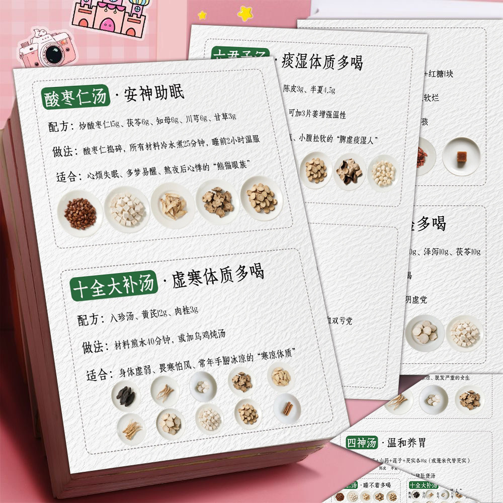 6张十大千古名方贴纸中医养生方药膳食疗方养生笔记装饰防水贴画