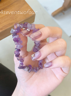 夏日不规则紫色天然水晶碎石手链