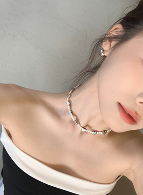设计小众珍珠爱心项链女甜酷