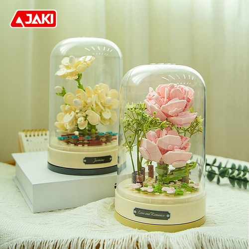 JAKI佳奇积木玫瑰八音盒礼物摆件