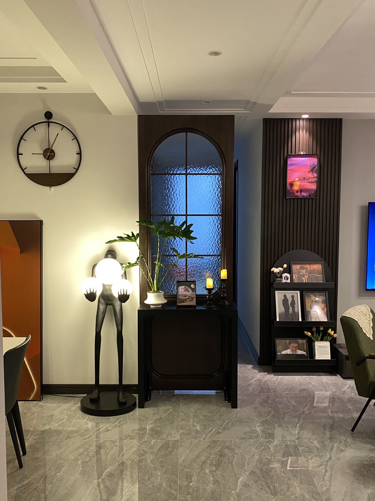 法式复古轻奢雕刻玻璃原木入户屏风隔断客厅玄关餐厅酒店家用装饰